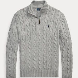 NWT Men’s Polo Ralph Lauren cable knit cotton 1/4 zip sweater, gray!